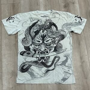 Xtreme Couture Affliction Japanse Art Gray Black Tee T Shirt Size Large L B18